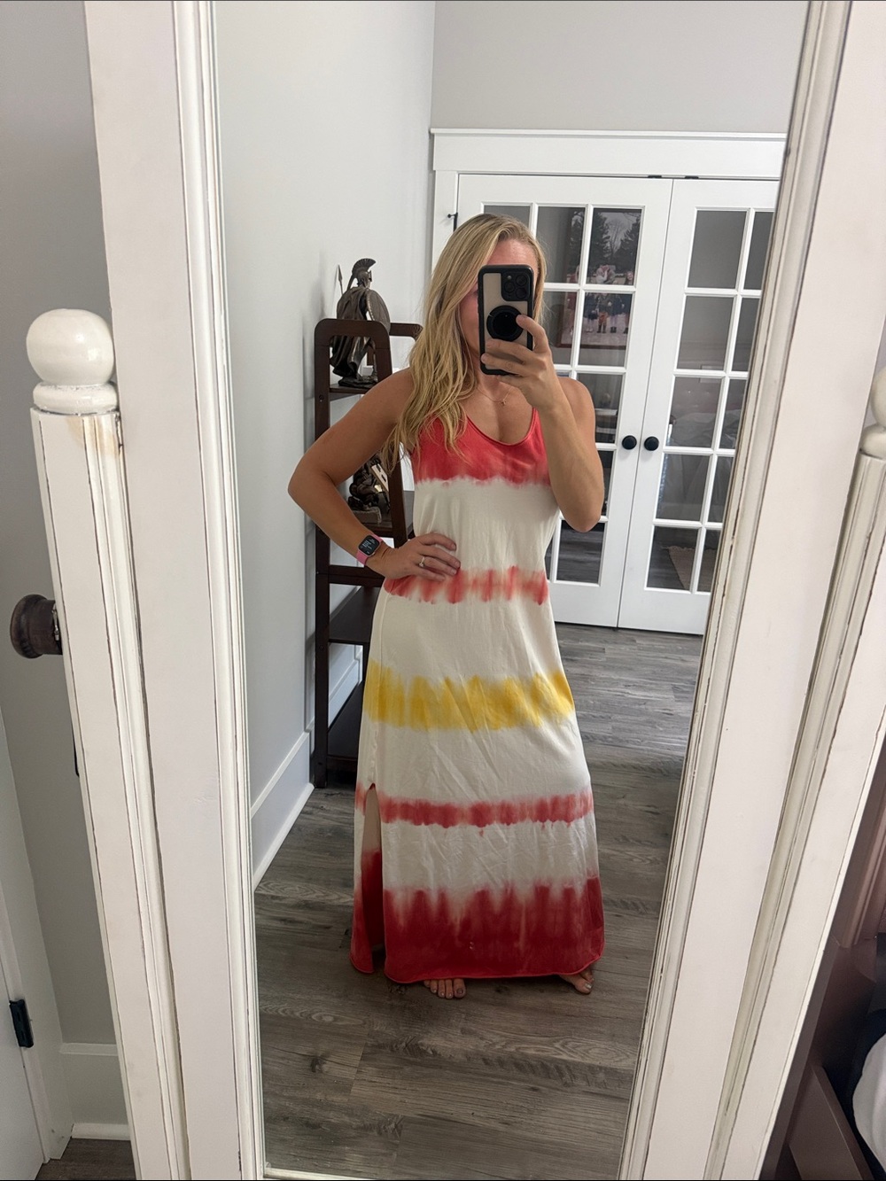 Sleeveless Tie-Dye Maxi Dress in Red, Yellow & White